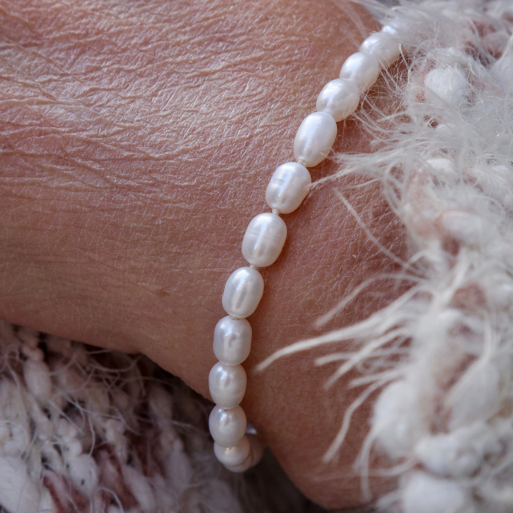 Bracelet de perles de riz et argent sterling